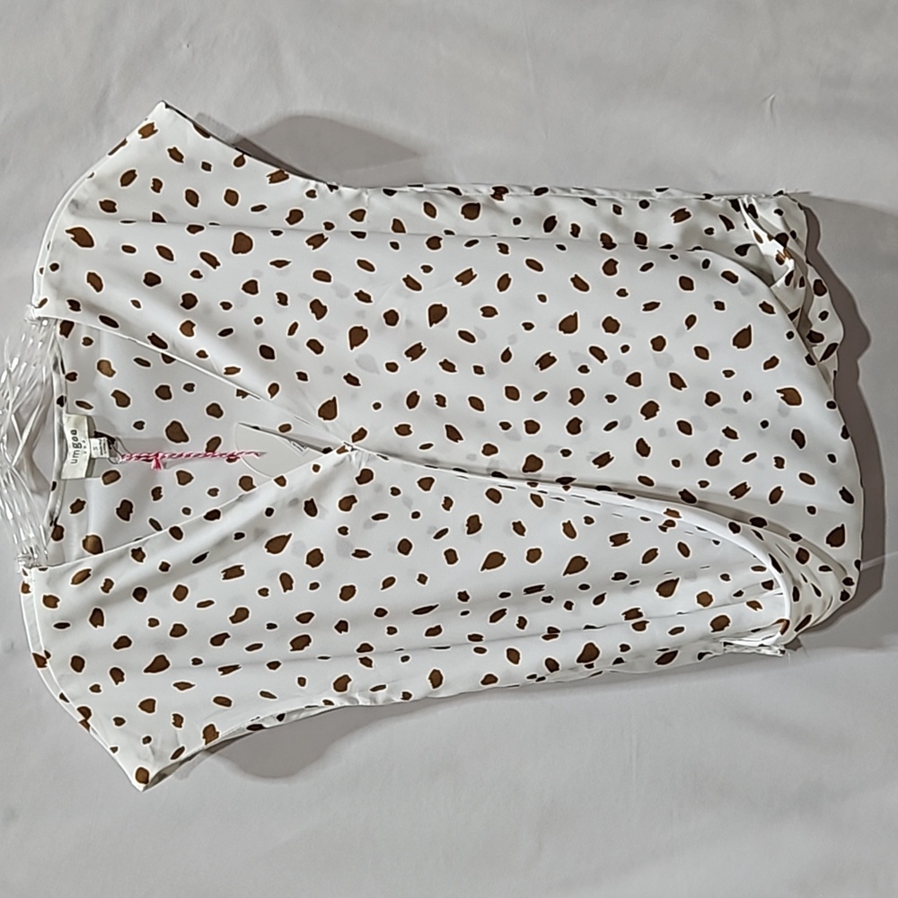 NWOT, Umgee, USA Sheer Cross Over Top, Wrap Around, Cream, Brown, Abstract, Boho